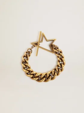 Pulsera de cadena escalonada en oro antiguo con cierre en forma de estrella