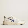 Running Sole de piel blanca y malla con estrella de piel laminada azul