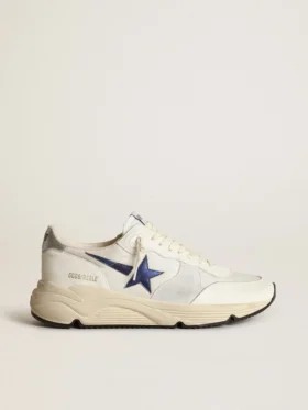 Running Sole de piel blanca y malla con estrella de piel laminada azul