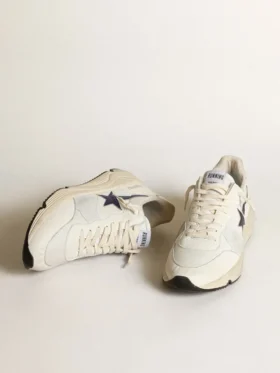Running Sole de piel blanca y malla con estrella de piel laminada azul