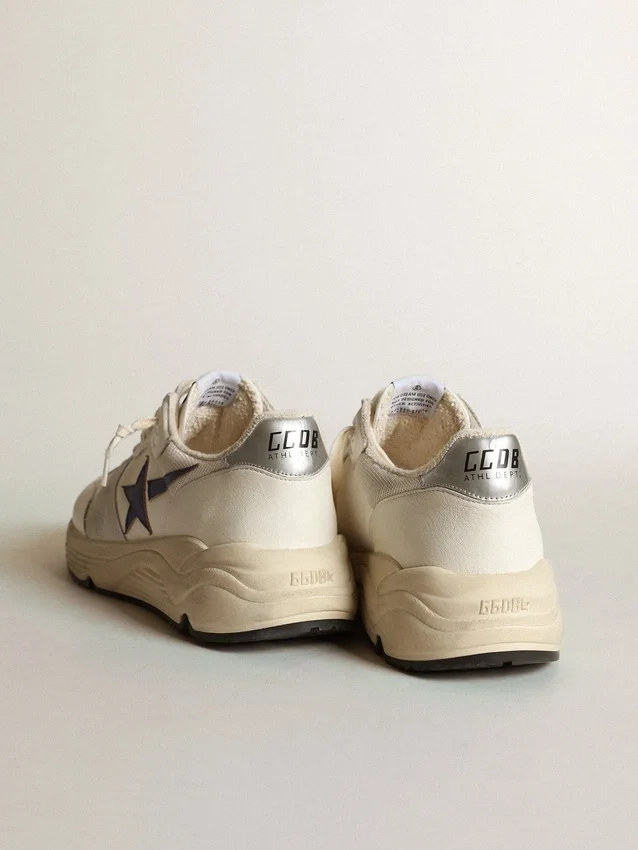Running Sole de piel blanca y malla con estrella de piel laminada azul
