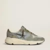 Running Sole para hombre con parte superior de nailon azul claro, estrella negra y lengüeta del talón de piel verde