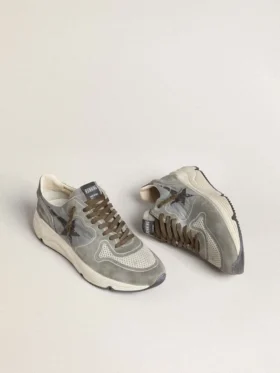 Running Sole para hombre con parte superior de nailon azul claro, estrella negra y lengüeta del talón de piel verde