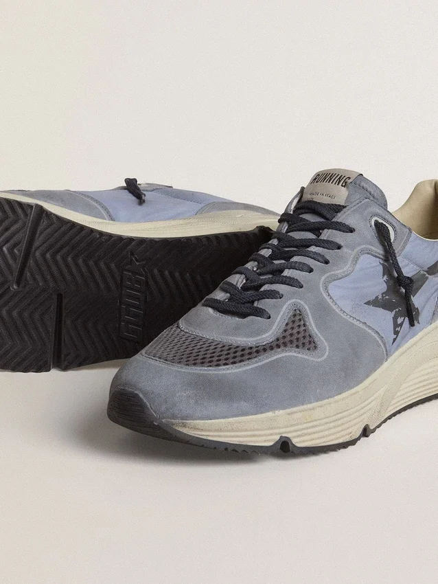 Running Sole para hombre en nailon azul claro y nubuck con estrella negra