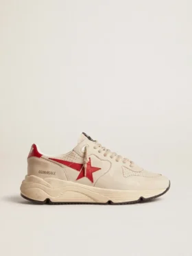 Running Sole para hombre en piel napa gris «morn» con estrella y lengüeta del talón de piel napa roja
