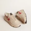 Running Sole para hombre en piel napa gris «morn» con estrella y lengüeta del talón de piel napa roja