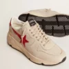 Running Sole para hombre en piel napa gris «morn» con estrella y lengüeta del talón de piel napa roja