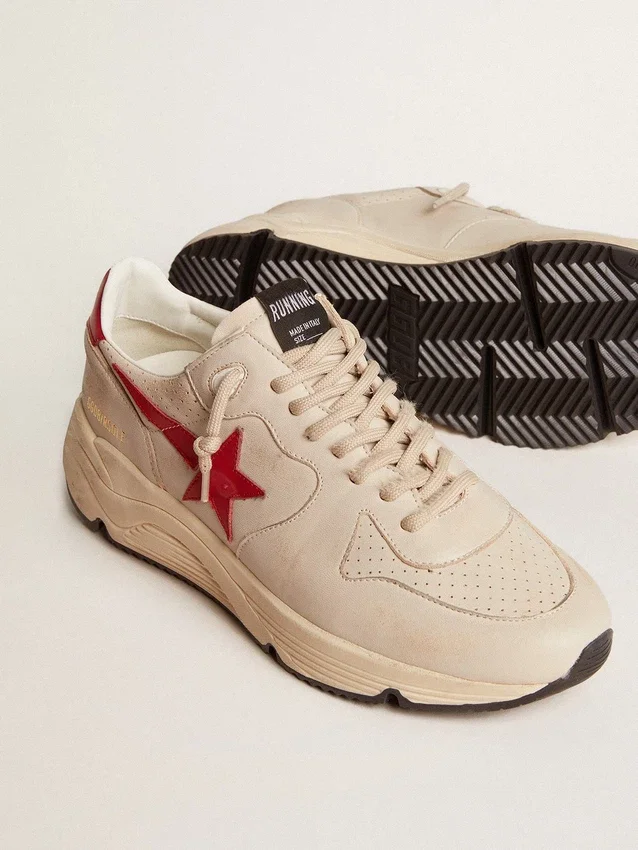 Running Sole para hombre en piel napa gris «morn» con estrella y lengüeta del talón de piel napa roja