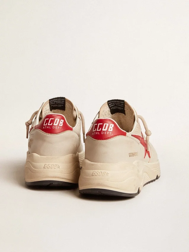 Running Sole para hombre en piel napa gris «morn» con estrella y lengüeta del talón de piel napa roja