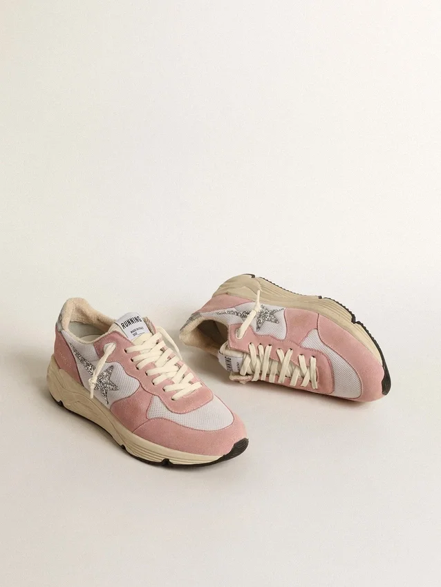 Running Sole para mujer en malla gris y ante con estrella plateada brillante