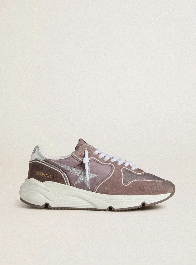 Running Sole para mujer en nailon y ante color lavanda con estrella estampada y lengüeta trasera de piel plateada