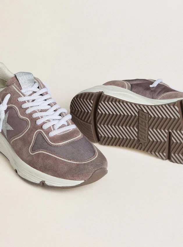 Running Sole para mujer en nailon y ante color lavanda con estrella estampada y lengüeta trasera de piel plateada