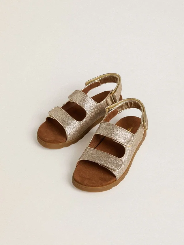 Sandalias Noa Junior en microbrillo y piel platino