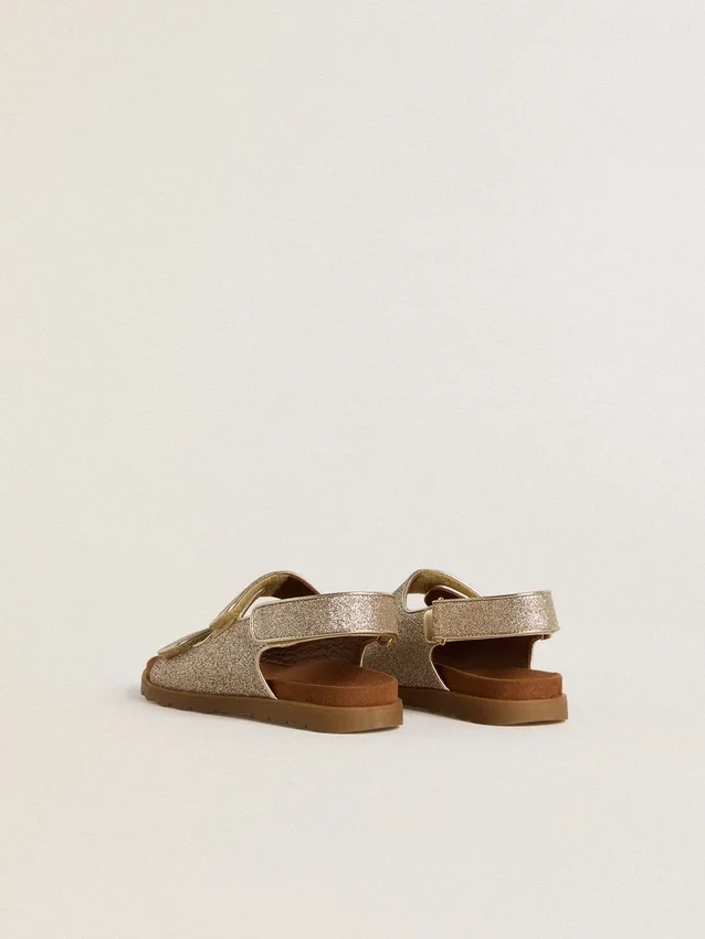 Sandalias Noa Junior en microbrillo y piel platino