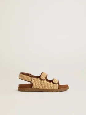 Sandalias Noa Junior en rafia beige y piel marrón
