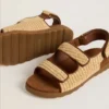 Sandalias Noa Junior en rafia beige y piel marrón