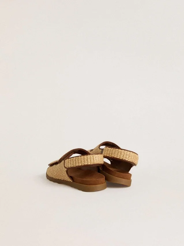 Sandalias Noa Junior en rafia beige y piel marrón