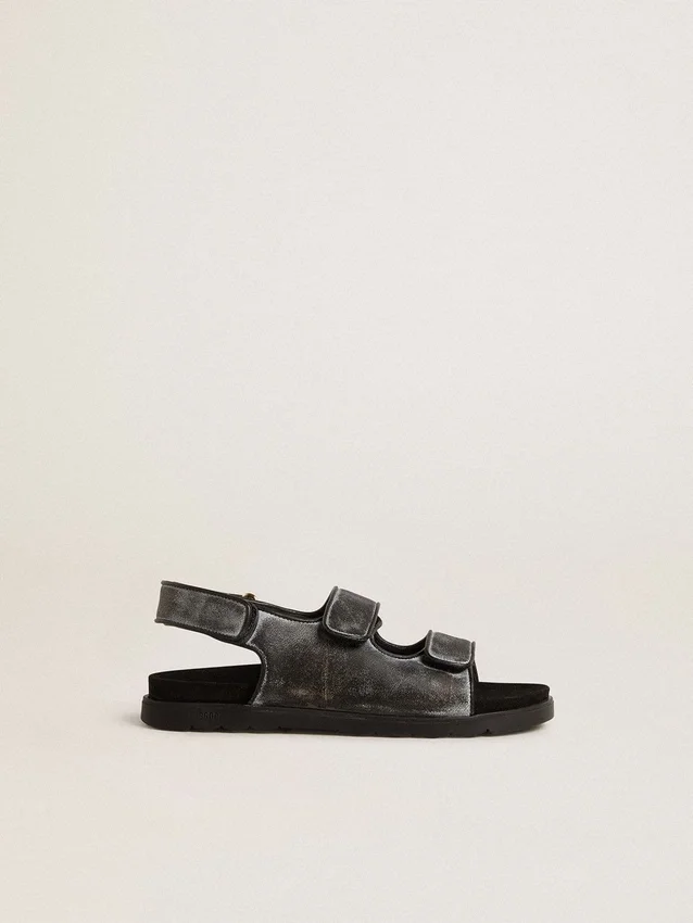 Sandalias Noa Junior en piel negra desgastada