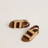 Sandalias Noa Young en rafia beige y piel marrón