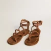 Sandalias planas Penelope para mujer en piel color tabaco con suela de ante