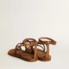 Sandalias planas Penelope para mujer en piel color tabaco con suela de ante