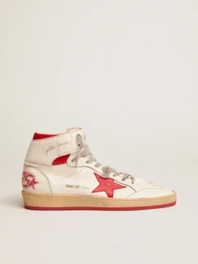 Zapatillas Sky-Star para mujer en napa blanca con estrella y lengüeta del talón rojas