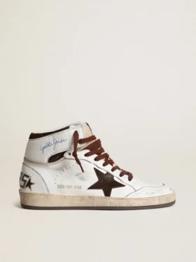 Sky-Star para hombre en piel napa blanca con una estrella de ante color chocolate
