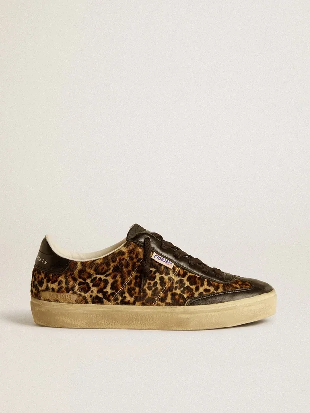 Soul Star en piel de potro con estampado de leopardo, con lengüeta del talón e inserciones de piel napa negra