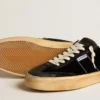 Soul Star en terciopelo negro con lengüeta del talón de piel blanca