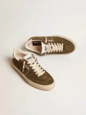 Soul Star para hombre en ante verde con lengüeta y talonera de piel blanca