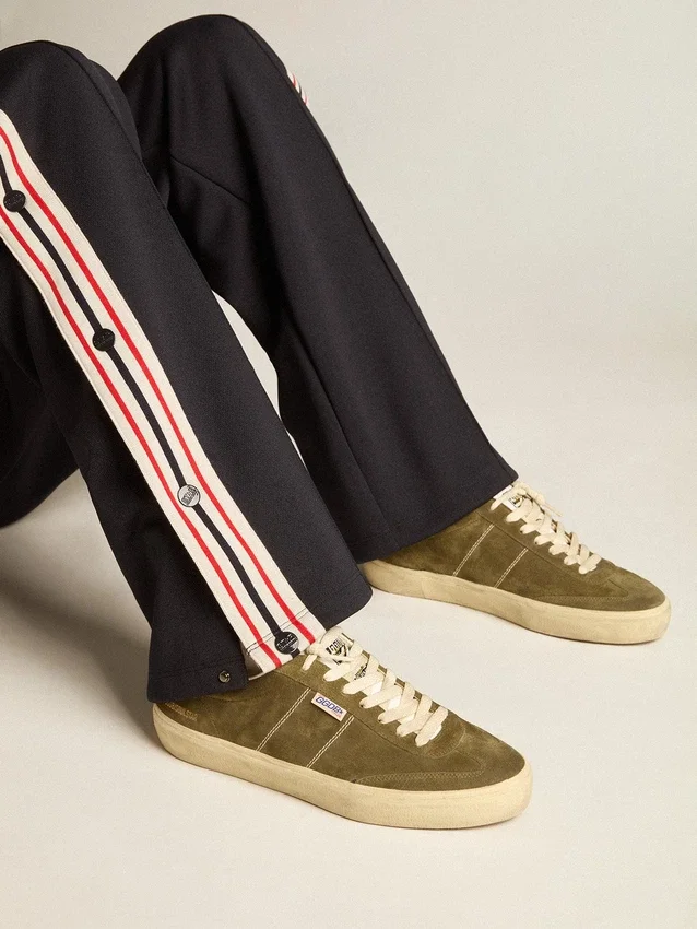 Soul Star para hombre en ante verde con lengüeta y talonera de piel blanca