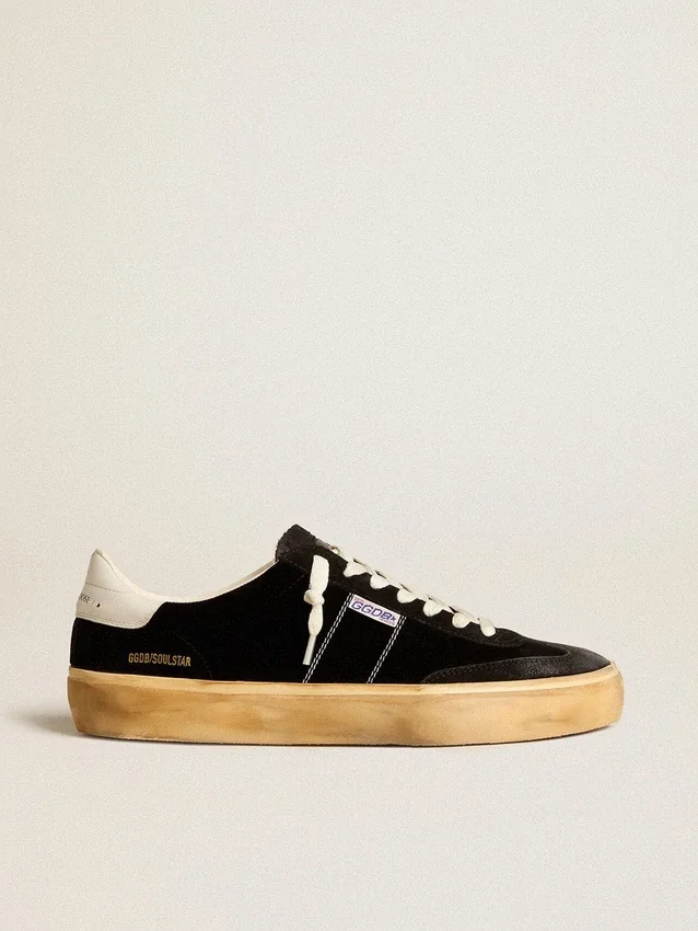 Soul Star para hombre en terciopelo negro con lengüeta trasera de piel blanca
