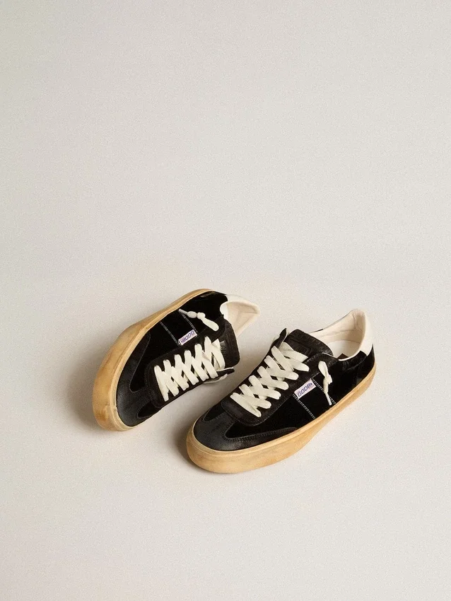 Soul Star para hombre en terciopelo negro con lengüeta trasera de piel blanca