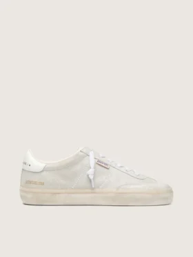 Soul Star para mujer en ante beige con lengüeta trasera de piel blanca