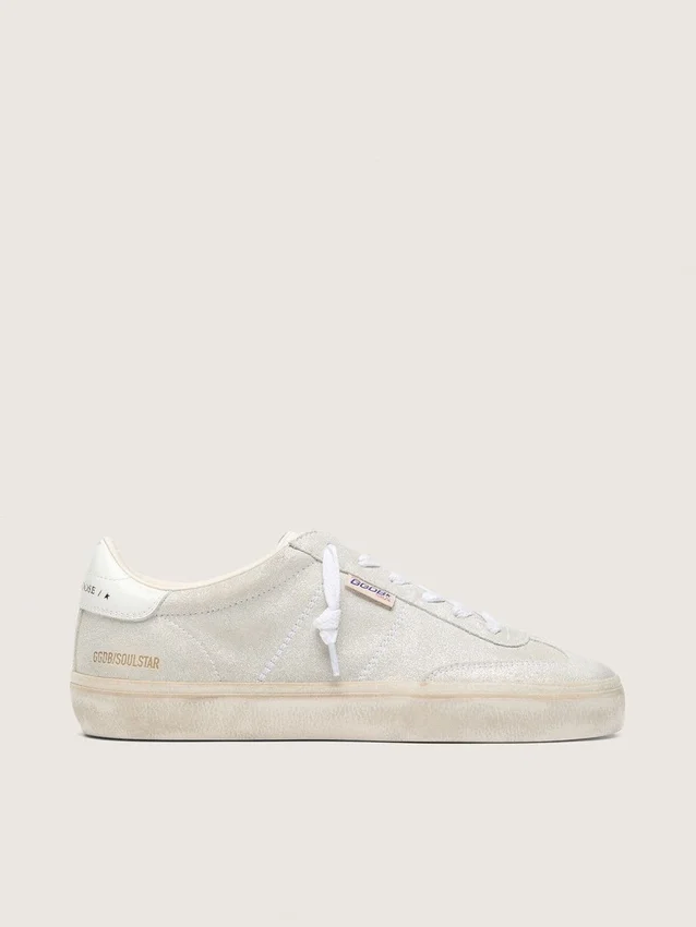 Soul Star para mujer en ante beige con lengüeta trasera de piel blanca