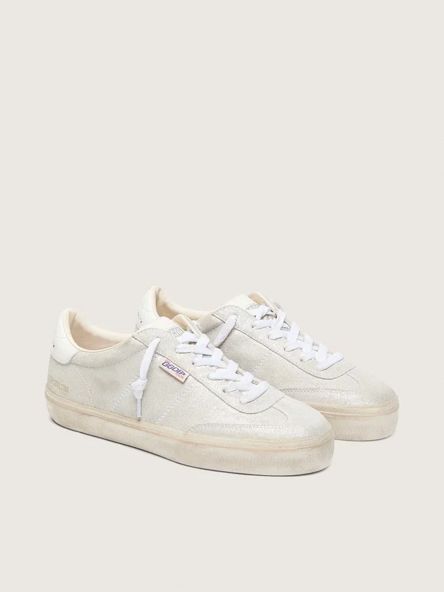 Soul Star para mujer en ante beige con lengüeta trasera de piel blanca