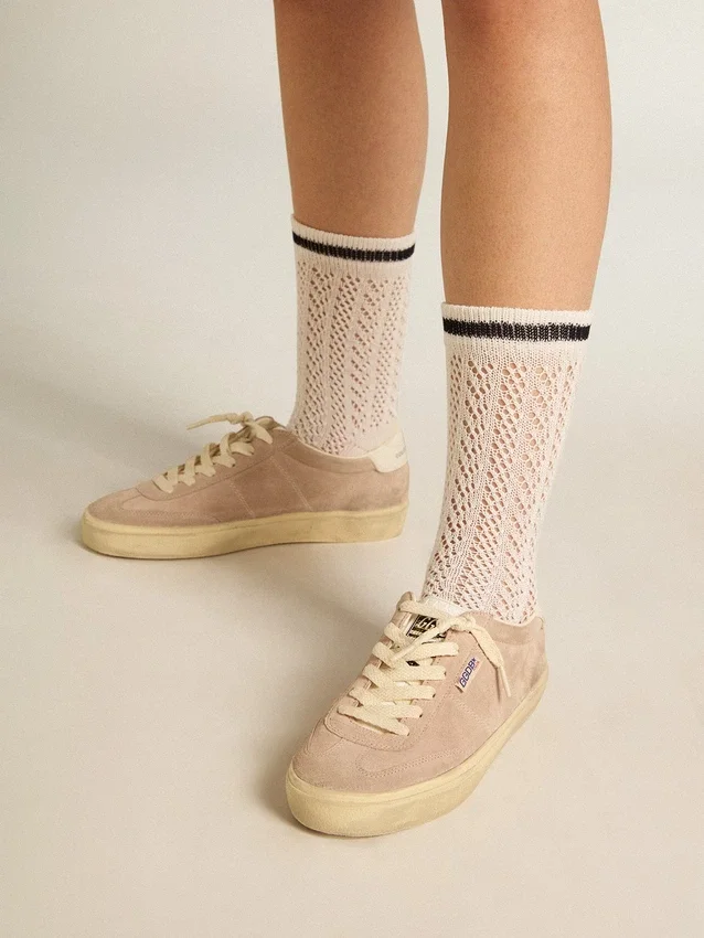 Soul Star para mujer en ante rosa con lengüeta del talón de piel blanco leche