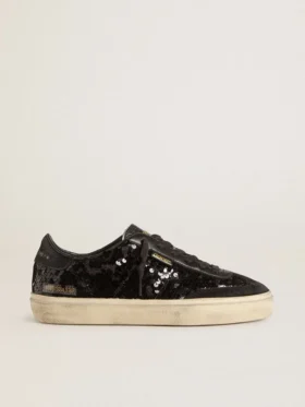 Soul Star para mujer en lentejuelas negras con lengüeta del talón de ante negro