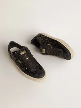 Soul Star para mujer en lentejuelas negras con lengüeta del talón de ante negro