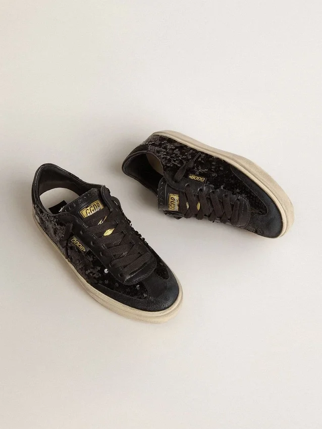 Soul Star para mujer en lentejuelas negras con lengüeta del talón de ante negro