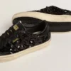 Soul Star para mujer en lentejuelas negras con lengüeta del talón de ante negro