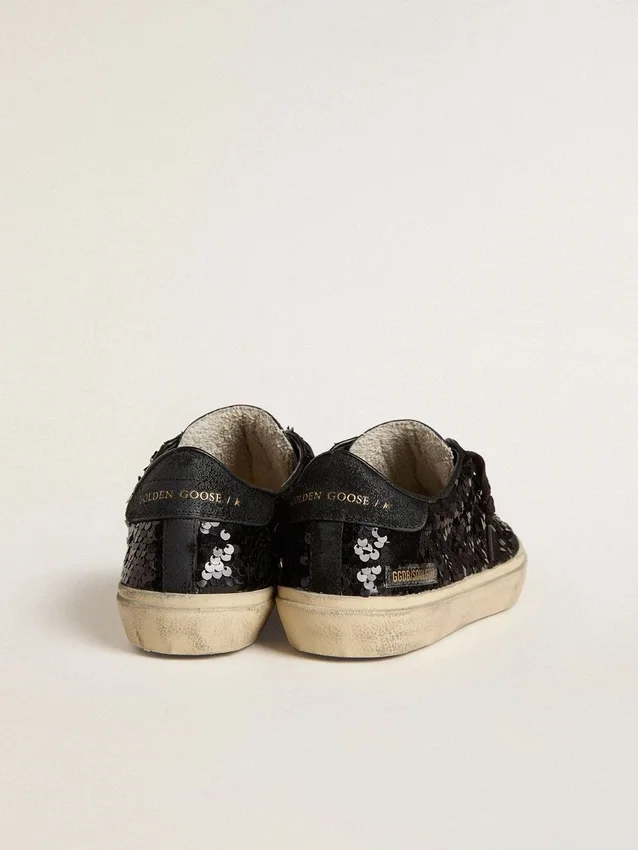 Soul Star para mujer en lentejuelas negras con lengüeta del talón de ante negro