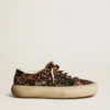 Space-Star para hombre en piel de potro con estampado de leopardo, estrella y tacón negros