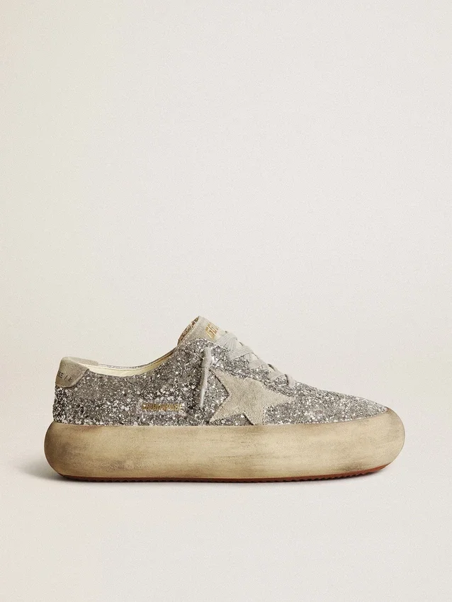 Space-Star para mujer en purpurina plateada con estrella gris hielo