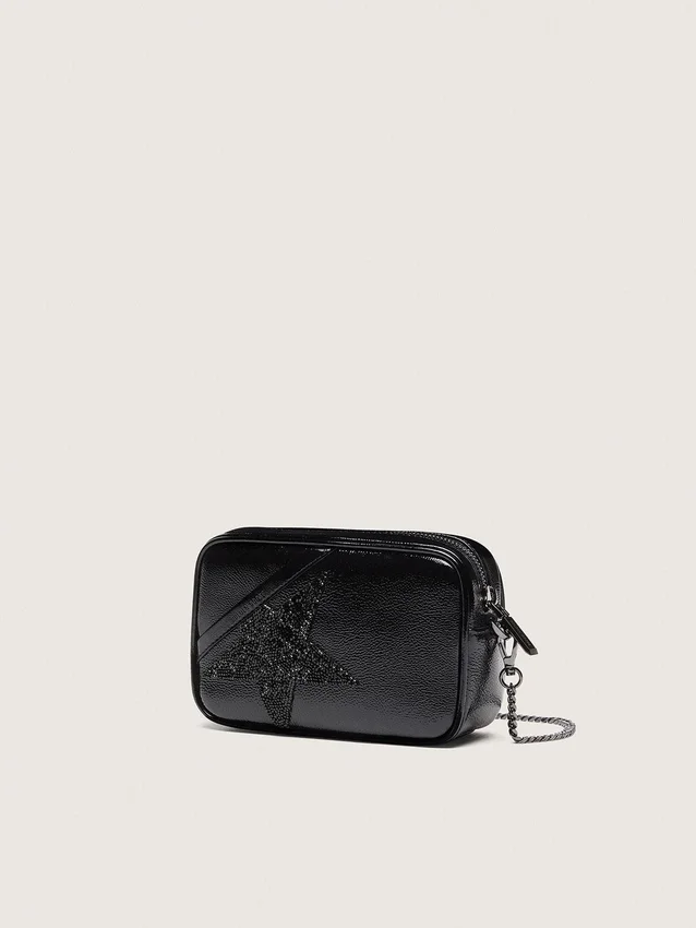 Star Bag de piel negra con estrella de cristal Swarovski