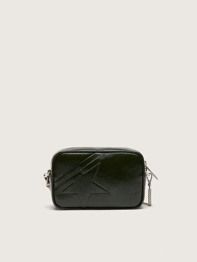 Star Bag Mini de piel negra con estrella tono sobre tono