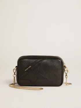 Star Bag Mini de piel negra con estrella tono sobre tono