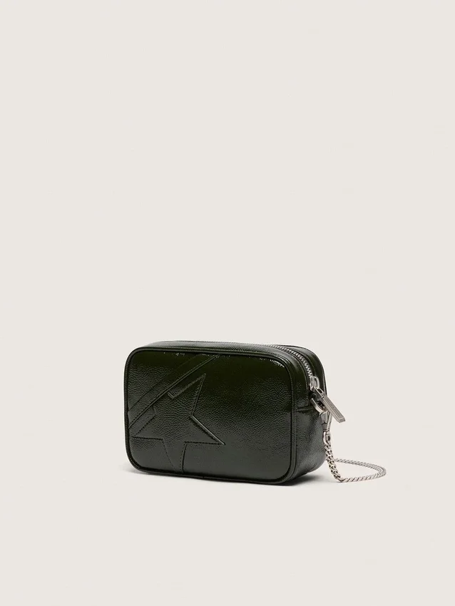 Star Bag Mini de piel negra con estrella tono sobre tono