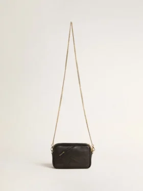 Star Bag Mini de piel negra con estrella tono sobre tono