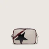 Star Bag Mini en piel blanco mantequilla con estrella negra y detalles en burdeos y azul oscuro